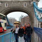 Fighting the rain on the Tower of London bridge