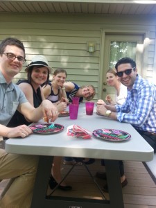 Enjoying Grand and Jenni's back deck.