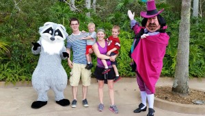 Britton's family with Pocahontas characters.  We had to ask the people in front of us who we were waiting to see: )  Governor Ratcliffe and Meeko